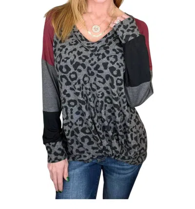 143 Story Hacci Brushed Leopard Top In Charcoal In Grey