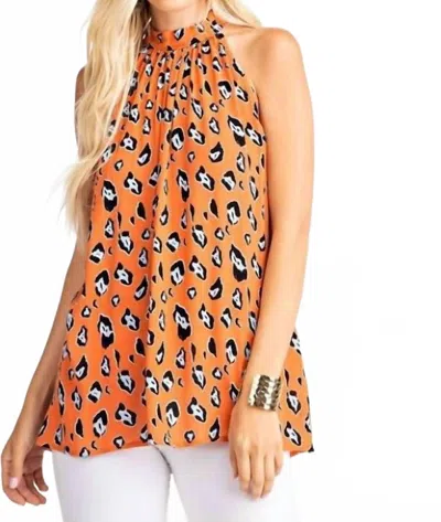 143 Story Leopard Print Halter Blouse In Burnt Orange In Yellow