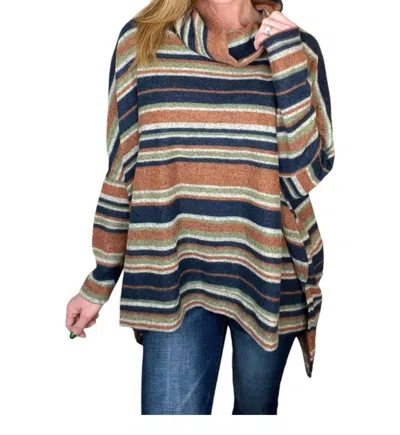 143 Story Multi Striped Cowl Neck Top Long Sleeve In Brown