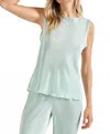 143 Story Peyton Pleated Sleeveless High Neck Top In Mint In Green