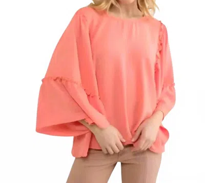 143 Story Ruffle Flare Sleeves Top In Orange In Pink