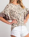 143 Story Ruffled Blouse In Taupe In Animal Print