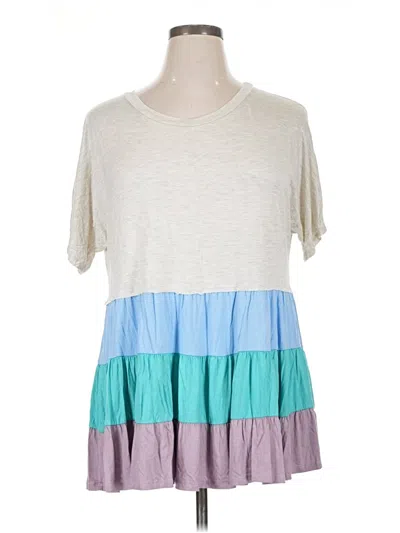 Pre-owned 143 Story Short Sleeve Top Gray Color Block Pattern Crew Neck Tops