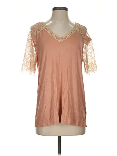 143 Story Short Sleeve Top Tan V-neck Tops In Multi