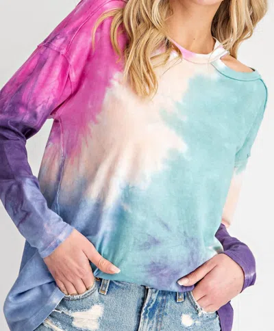 143 Story Shoulder Cut Out Tie Dye Top In Tie-dye Multi