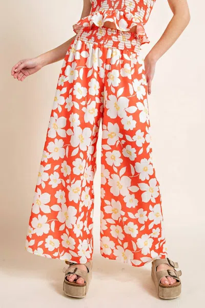 143 Story Smocked Band Palazzo Pants In Orange