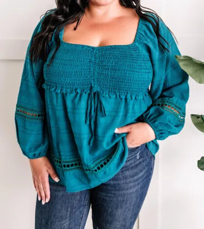 143 Story Smocked Blouse In Spanish Turquoise In Blue