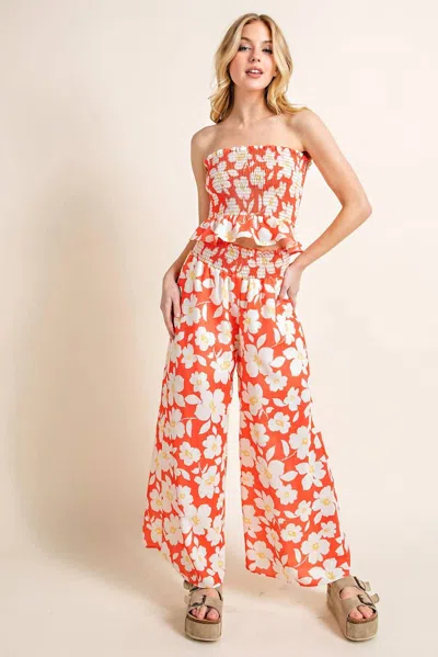 143 Story Smocked Ruffle Top In Vibrant Red In Multi