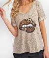 143 Story Snake & Leopard Lips Top In Tan In Multi