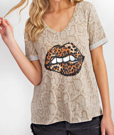 143 Story Snake & Leopard Lips Top In Tan In Multi