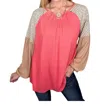143 Story Solid And Print Mixed Sleeve Top In Pink In Pink