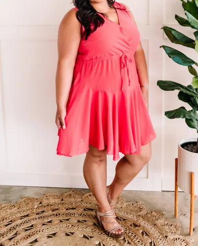 143 Story Surplice Flare Dress In Sweet Coral In Pink