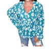 143 Story Vintage Button Up Top In Teal In Blue