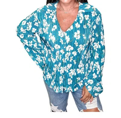 143 Story Vintage Button Up Top In Teal In Blue