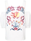 TANYA TAYLOR TANYA TAYLOR FLORAL EMBROIDERED DROPPED SHOULDERS BLOUSE - WHITE,S181T438FC12957452