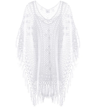 Anna Kosturova Tassel Crocheted Cotton Poncho Dress In White