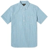 BEAMS Beams Plus Short Sleeve Popover Indigo Seersucker Shirt,1101-0750-139-913
