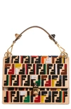 FENDI KAN I LOGO EMBELLISHED LEATHER SHOULDER BAG - BROWN,8BT283-A1FX