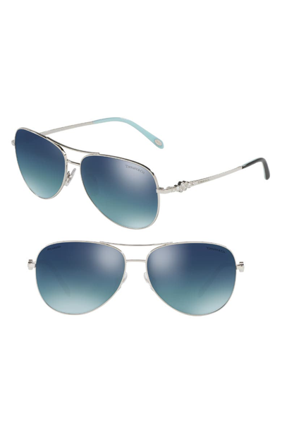 Tiffany & Co Tiffany 59mm Polarized Metal Aviator Sunglasses In Silver Gradient Mirror