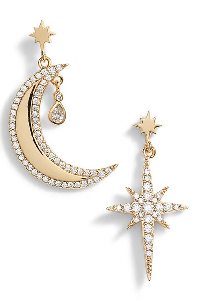 Lulu Dk X We Wore What Moon & Star Mismatched Drop Earrings In Gold
