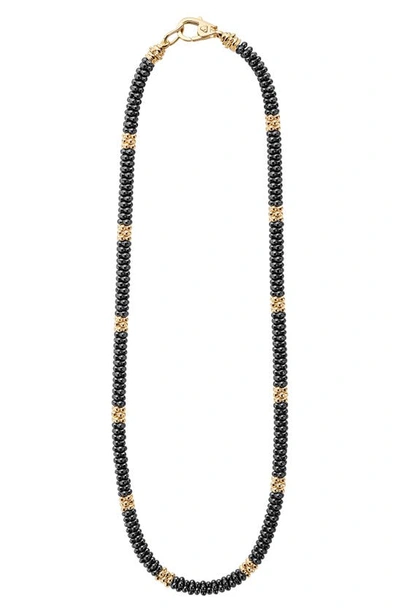 Lagos Gold & Black Caviar Collection 18k Gold & Ceramic Rope Necklace, 18