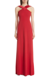 Emporio Armani Crisscross Back Panel Gown In Red