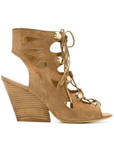 Strategia Open-toe Lace-up Sandals In Brown