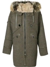 Liska Houndstooth Print Hooded Coat In Neutrals