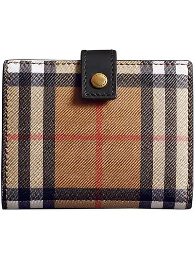 Burberry Small Vintage Check And Leather Folding Wallet In Black