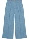 GUCCI EMBROIDERED DENIM CULOTTE PANT,527624XD92412964450