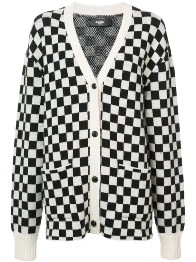 Amiri Checked Cashmere And Wool-blend Cardigan In White