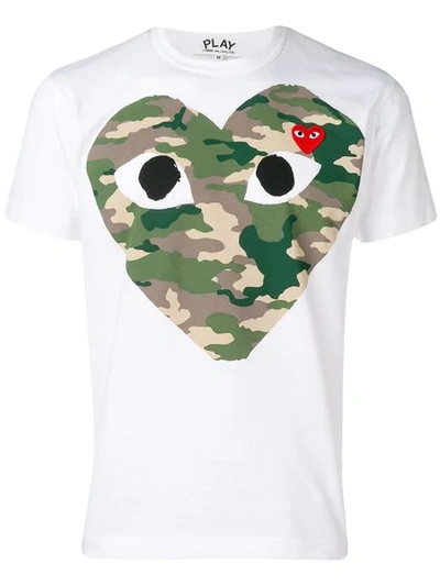 Comme Des Garçons Play Camouflage Heart-print Cotton T-shirt In White