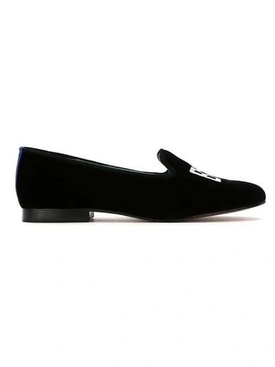 Blue Bird Shoes Embroidered Velvet Boss Loafers In Black