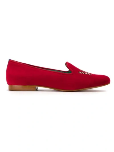 Blue Bird Shoes Embroidered Velvet Wild Loafers In Red