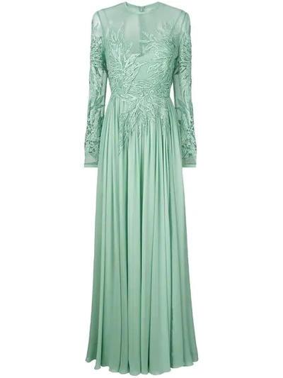 Elie Saab Tulle & Georgette Dress W/ Macramé Lace In Light Blue