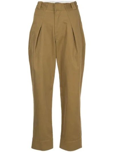 Bassike Pleated Cropped Trousers In Brown