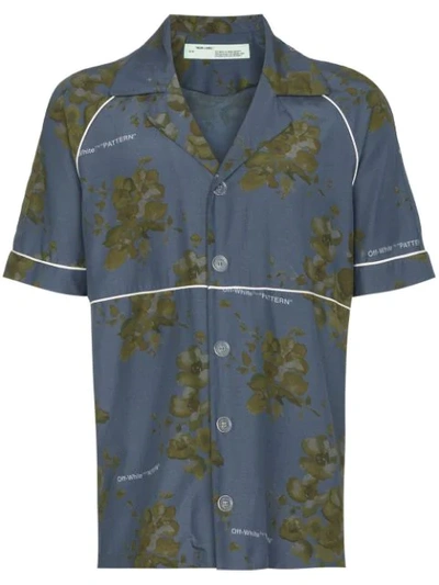Off-white X Browns Floral Print Cotton Shirt With Piping In Blue