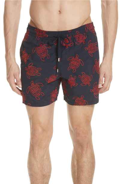Vilebrequin Mistral Mid-length Turtle-embroidered Swim Shorts - Navy