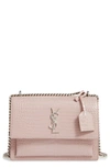 SAINT LAURENT 'MEDIUM MONOGRAM SUNSET' CROC EMBOSSED LEATHER SHOULDER BAG - PINK,442906DND0N