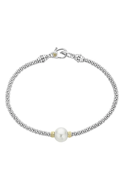 Lagos 18k Gold And Sterling Silver Luna Rope Bracelet With Cultured Freshwater Pearl In White/silver