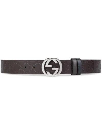 Gucci Reversible  Signature Belt In Brown