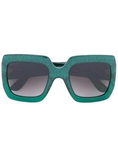 Gucci 超大款方框太阳眼镜 In Green
