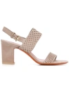 Santoni Laser-cut Block-heel Sandals In Neutrals