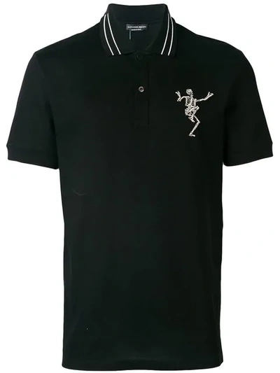 Alexander Mcqueen Dancing Skeleton Polo Shirt In Black,metallic