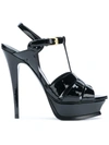 Saint Laurent Tribute 105 Croc-embossed Leather Platform Sandal In Black