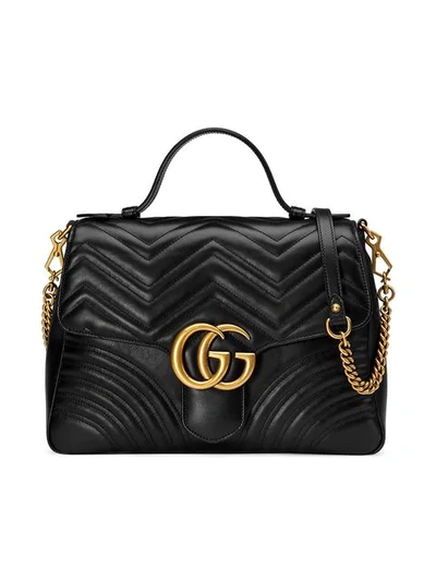 Gucci Medium Gg Marmont 2.0 Matelasse Leather Top Handle Bag - Beige In Black