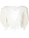 SAINT LAURENT lace front yoke blouse WHITE,507636 Y250S