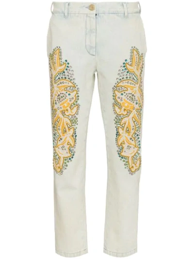 Gucci Embellished Appliquéd Mid-rise Straight-leg Jeans In White