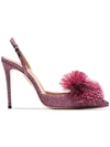 Aquazzura Powder Puff Pompom-embellished Lurex Slingback Pumps In Pink