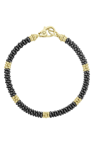Lagos Gold & Black Caviar Collection 18k Gold & Ceramic Five Station Bracelet